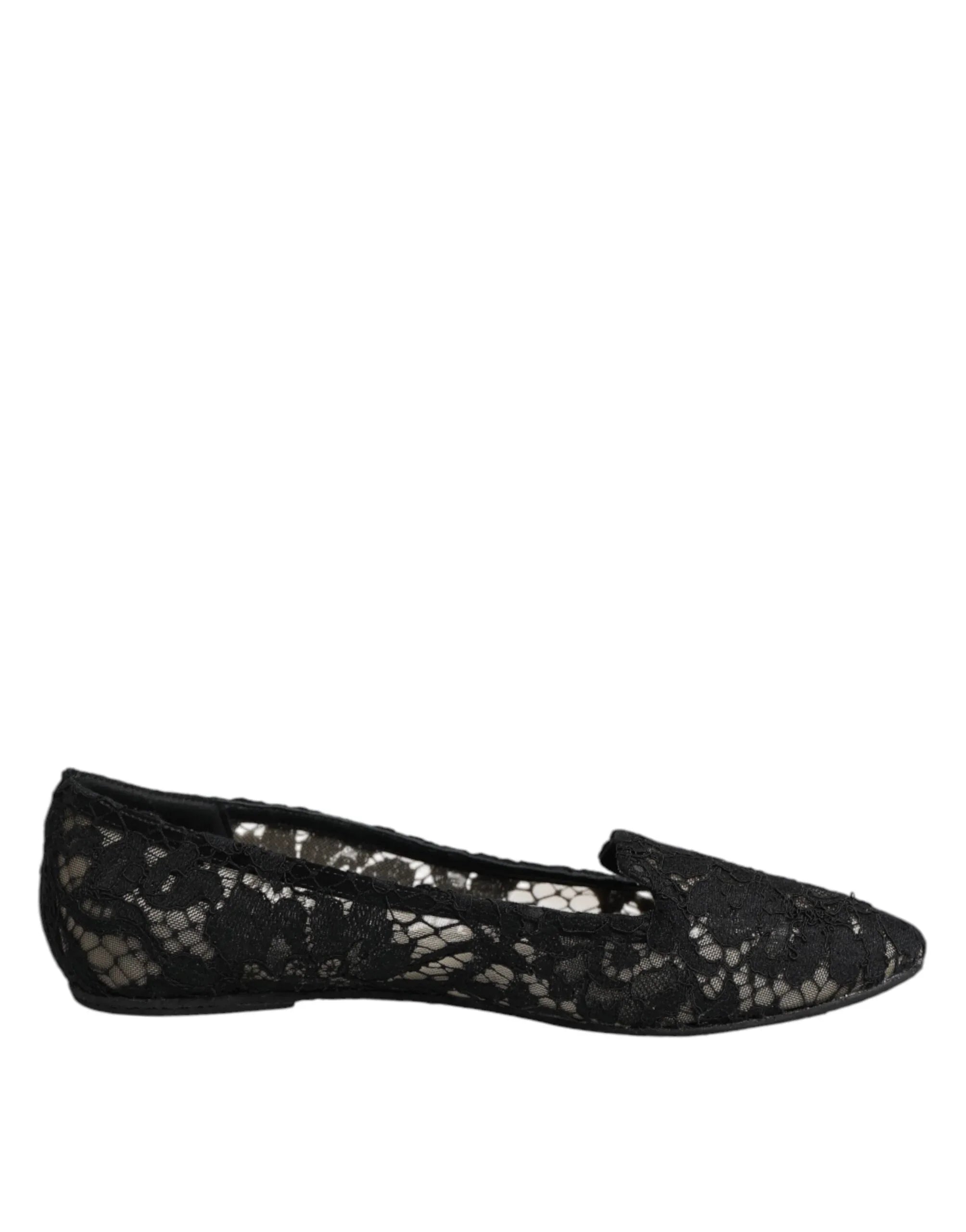 Dolce & Gabbana Black Taormina Lace Slip On Flats Shoes - Zeiniez