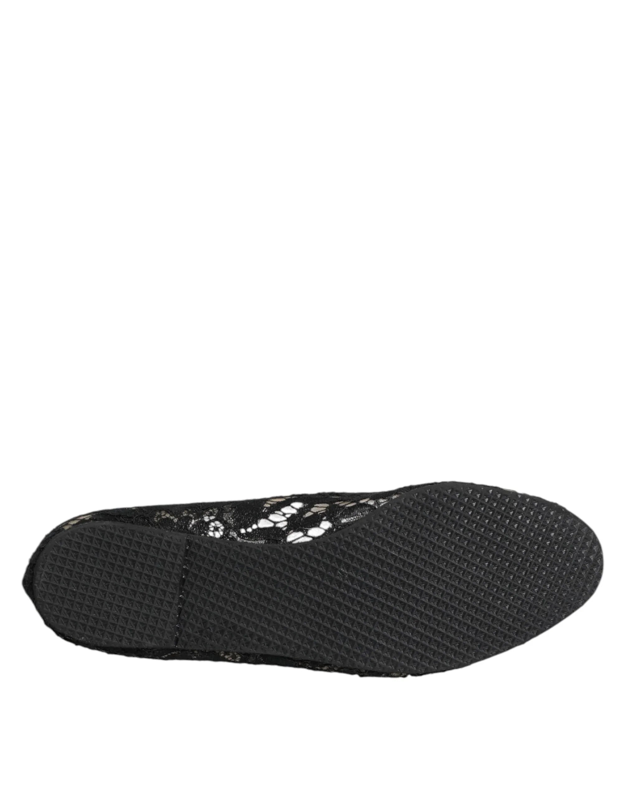 Dolce & Gabbana Black Taormina Lace Slip On Flats Shoes - Zeiniez