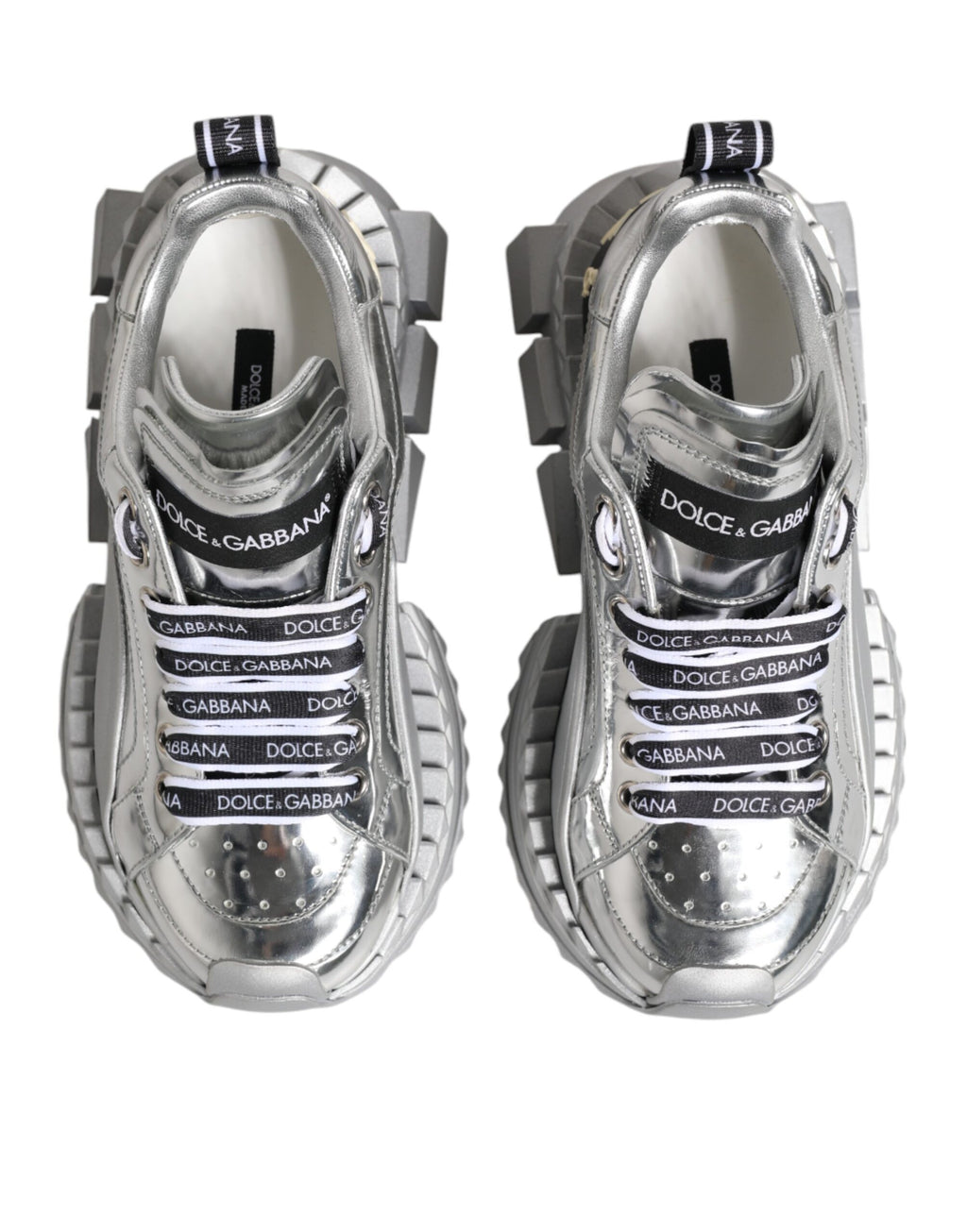 Dolce & Gabbana Silver Leather Super Queen Sneakers Shoes - Zeiniez