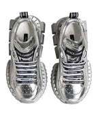 Dolce & Gabbana Silver Leather Super Queen Sneakers Shoes - Zeiniez