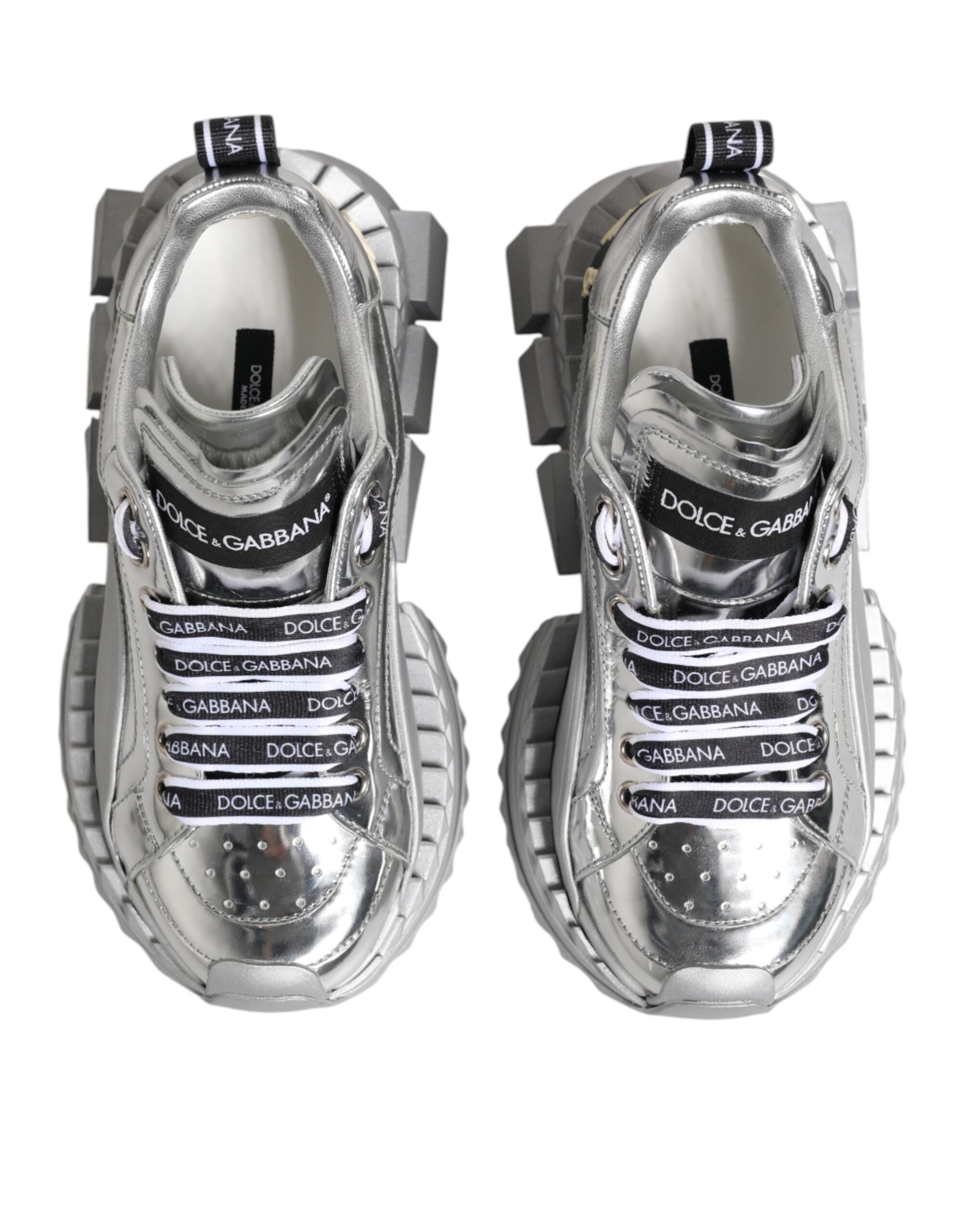 Dolce & Gabbana Silver Leather Super Queen Sneakers Shoes - Zeiniez