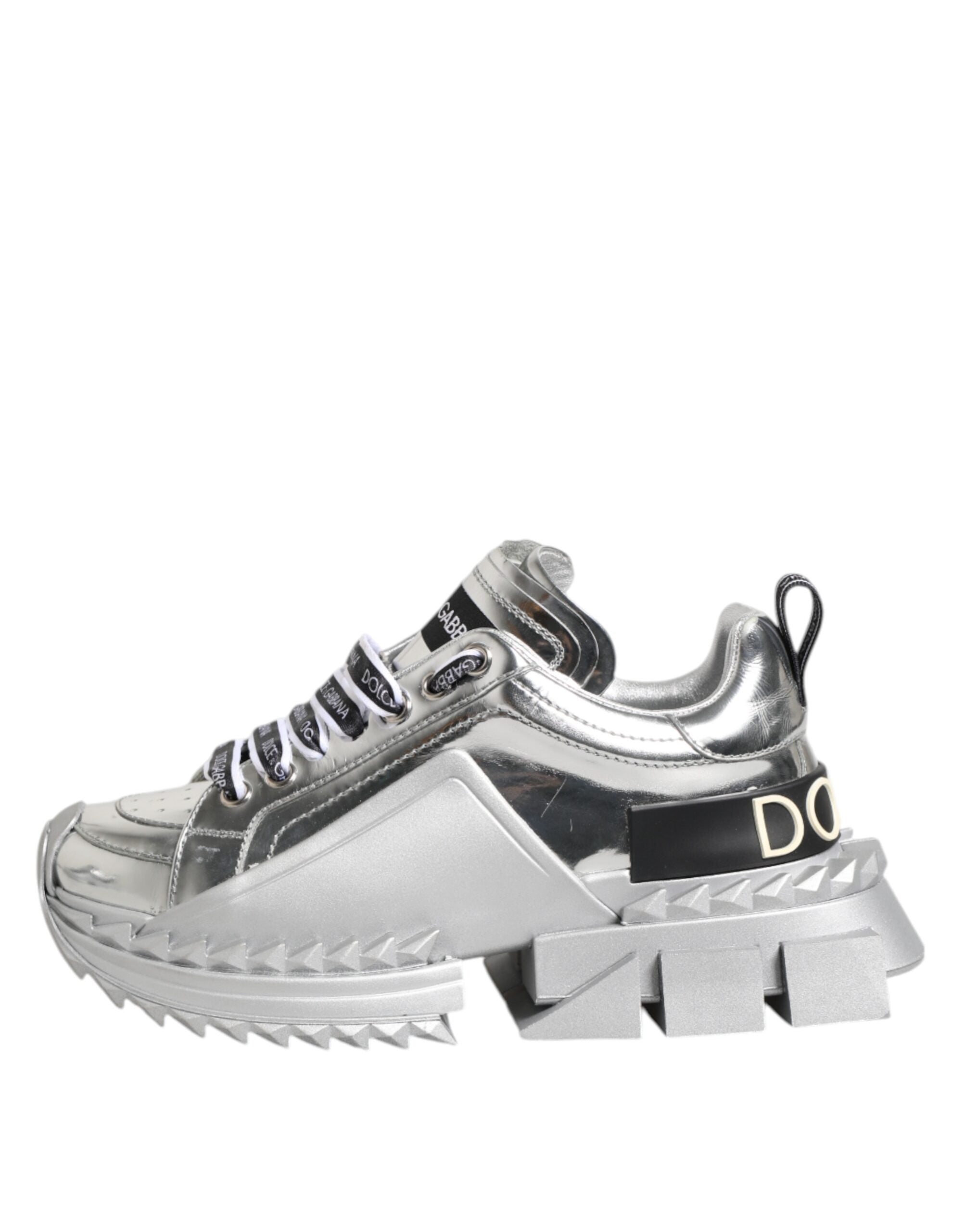 Dolce & Gabbana Silver Leather Super Queen Sneakers Shoes - Zeiniez