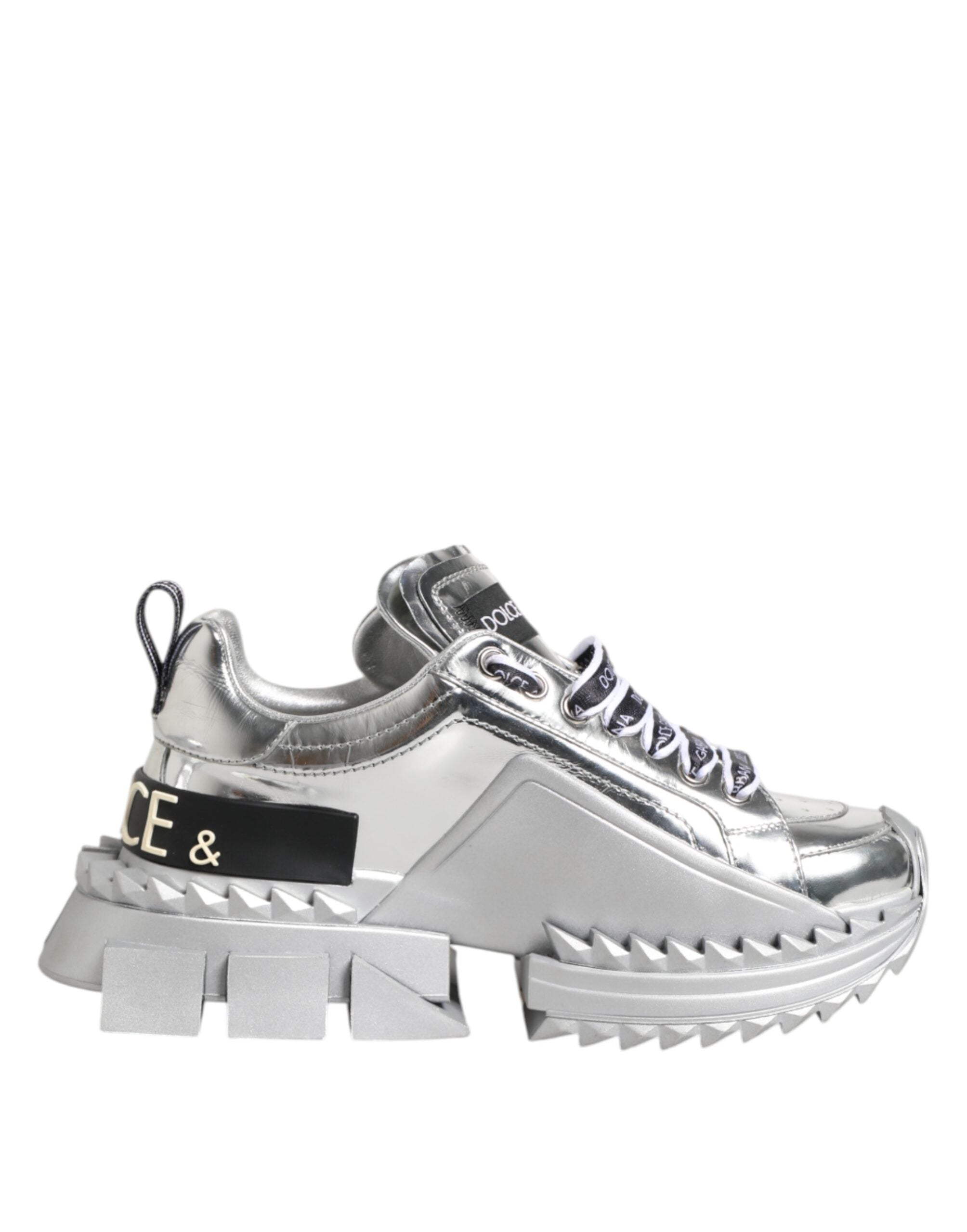Dolce & Gabbana Silver Leather Super Queen Sneakers Shoes - Zeiniez
