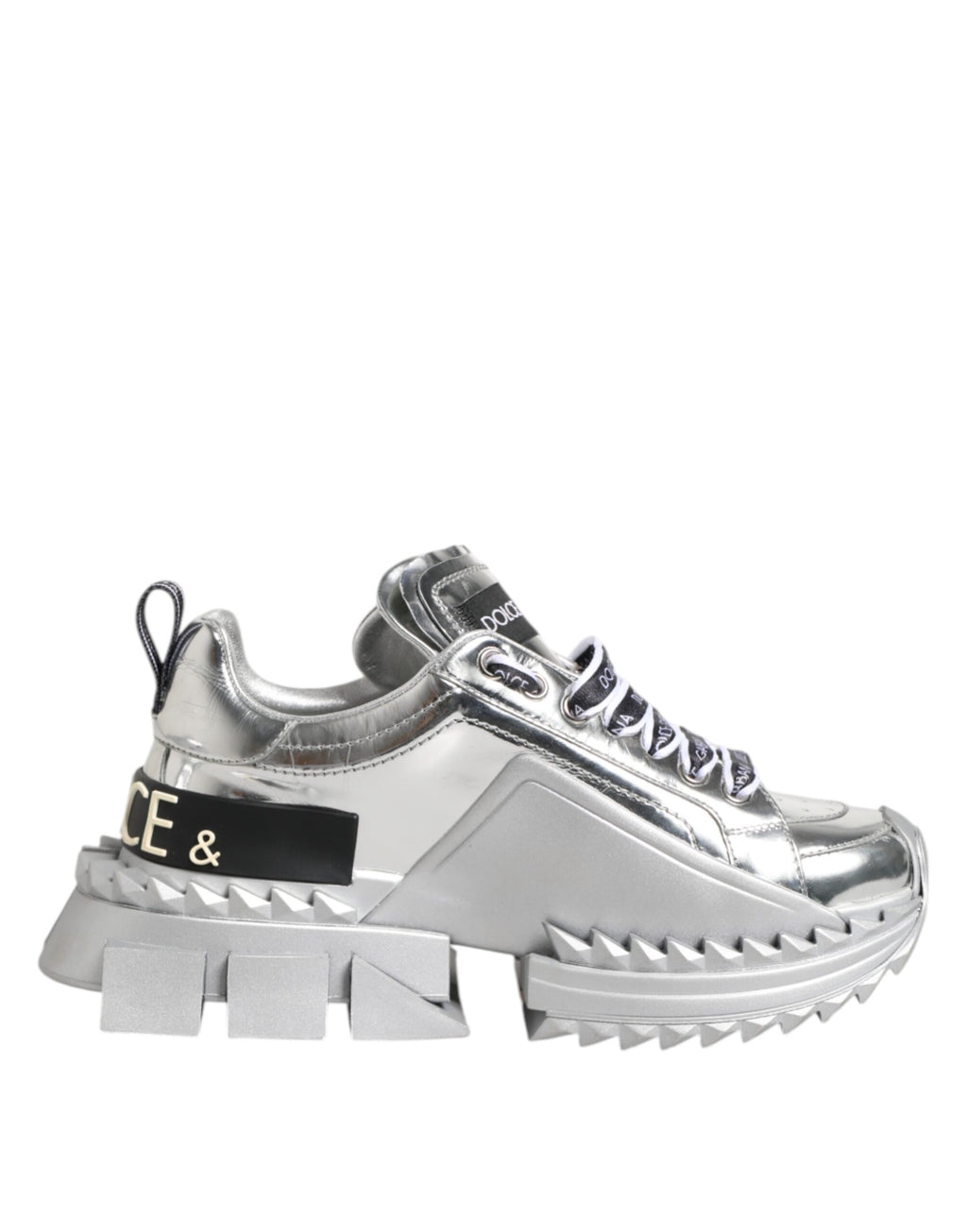 Dolce & Gabbana Silver Leather Super Queen Sneakers Shoes - Zeiniez