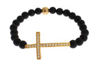 Nialaya Matte Onyx Stone Gold CZ Cross 925 Silver Bracelet - Zeiniez
