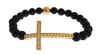 Nialaya Matte Onyx Stone Gold CZ Cross 925 Silver Bracelet - Zeiniez