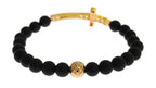 Nialaya Matte Onyx Stone Gold CZ Cross 925 Silver Bracelet - Zeiniez