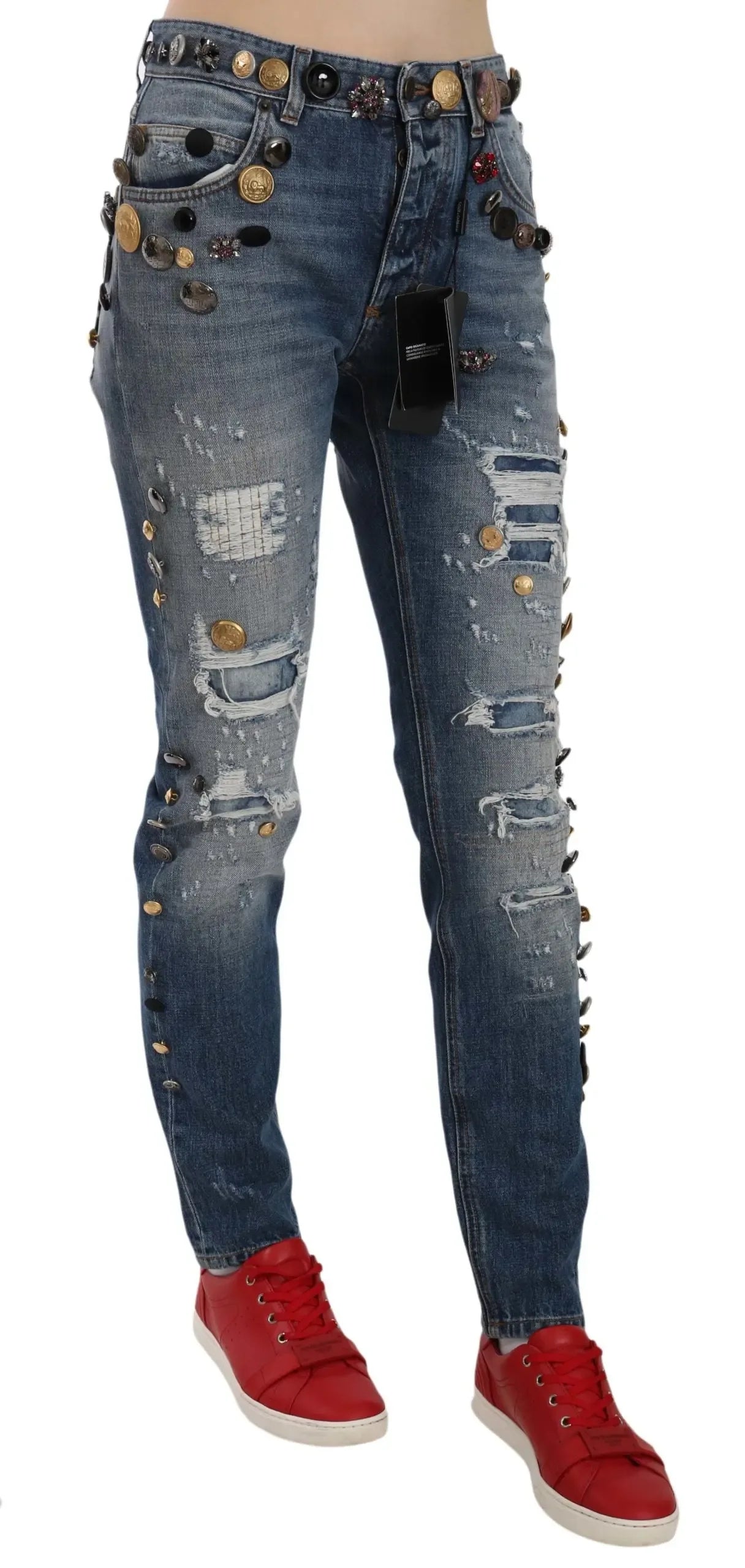 Dolce & Gabbana Distressed Embellished Buttons Denim Pants Jeans - Zeiniez