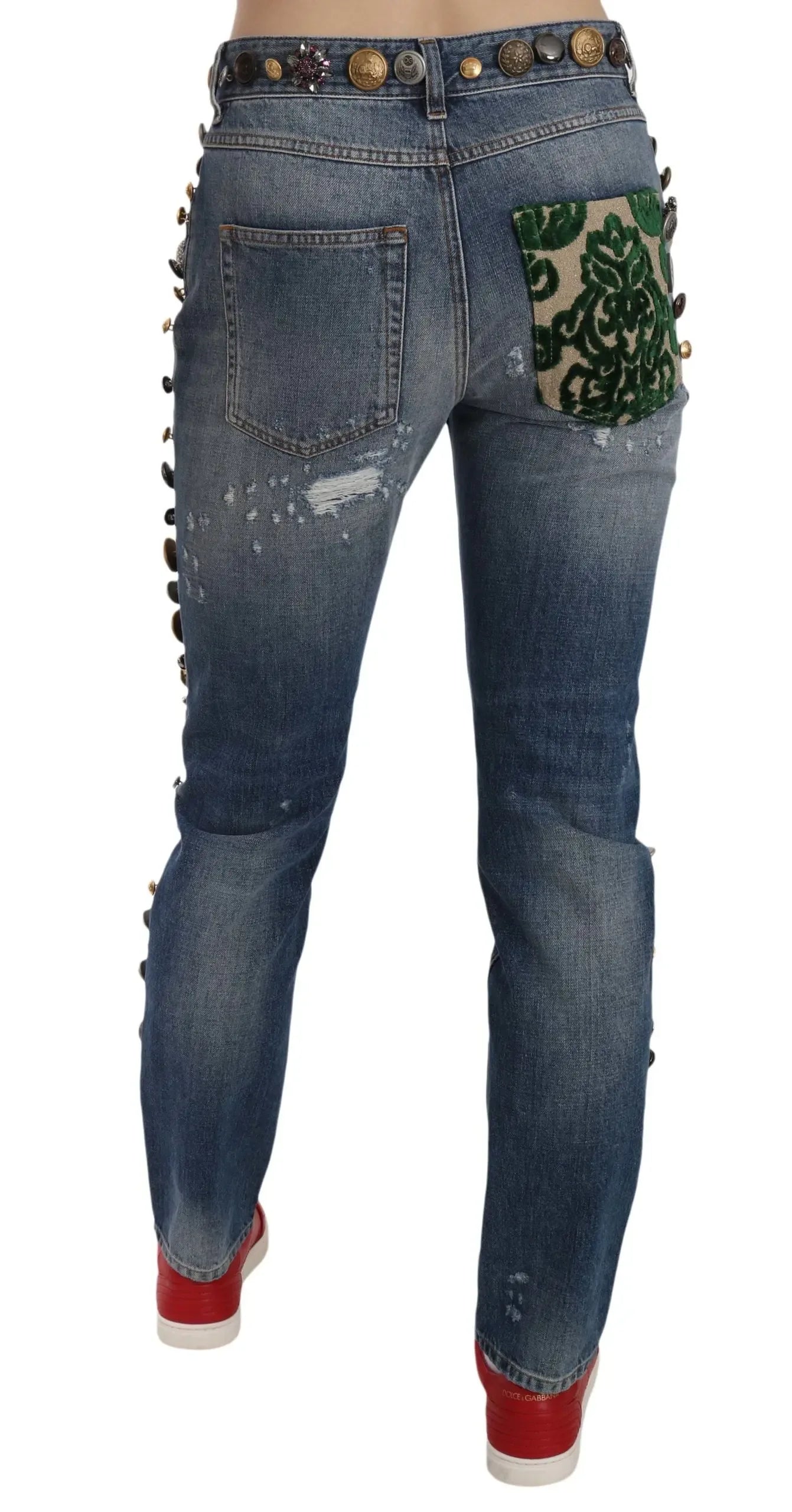 Dolce & Gabbana Distressed Embellished Buttons Denim Pants Jeans - Zeiniez