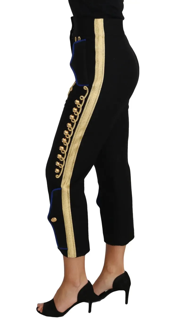 Dolce & Gabbana Military Embellished Pants Black Gold Dress Pant - Zeiniez