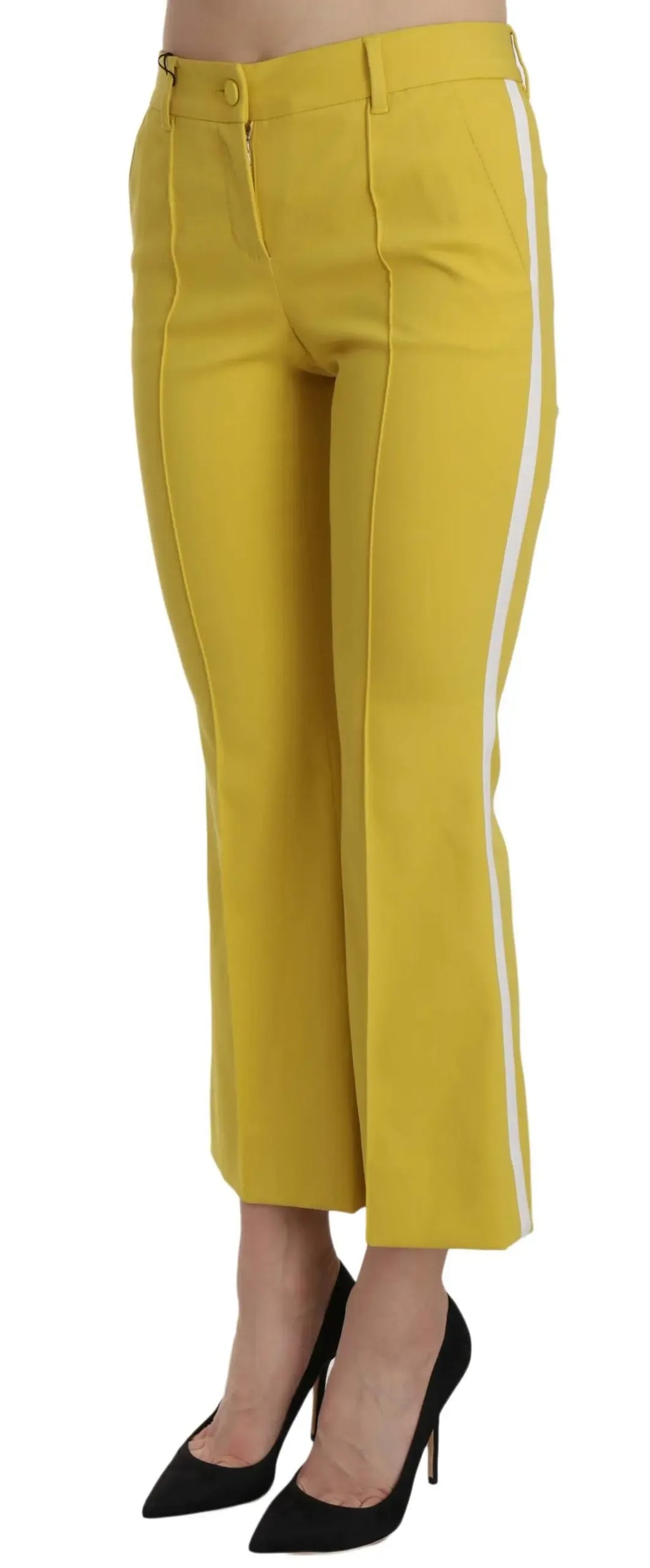 Dolce & Gabbana Yellow Flared Bootcut Capri Cotton Pants - Zeiniez