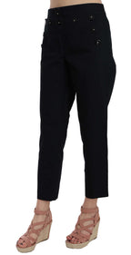 Dolce & Gabbana Black Cropped Front Button Embellished Pants