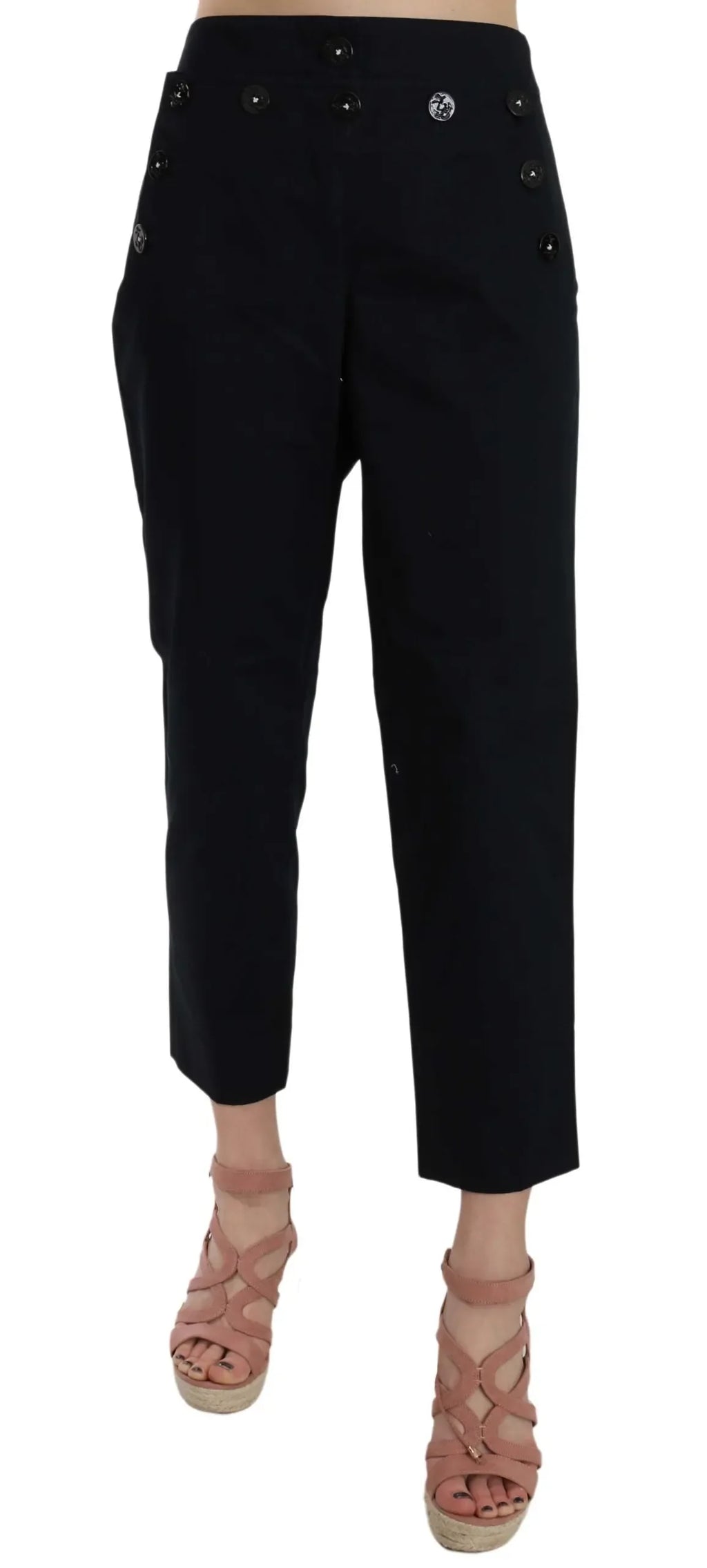 Dolce & Gabbana Black Cropped Front Button Embellished Pants - Zeiniez