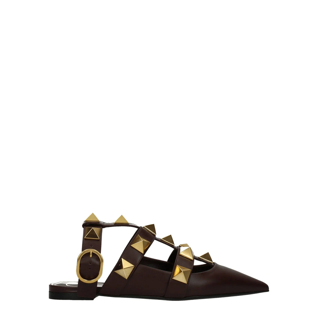 Valentino Garavani Brown Leather Flat Sandals - Zeiniez