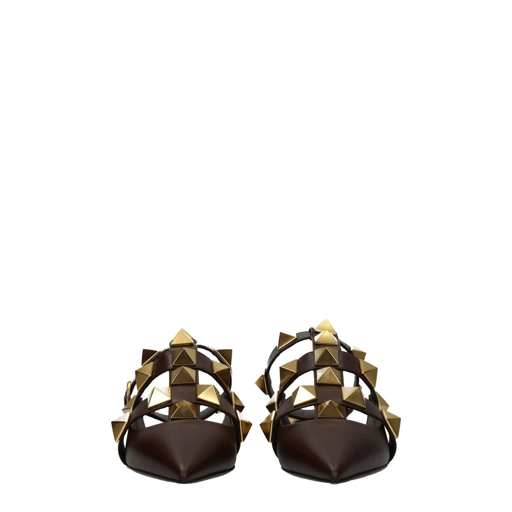 Valentino Garavani Brown Leather Flat Sandals - Zeiniez