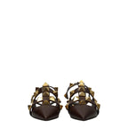 Valentino Garavani Brown Leather Flat Sandals - Zeiniez