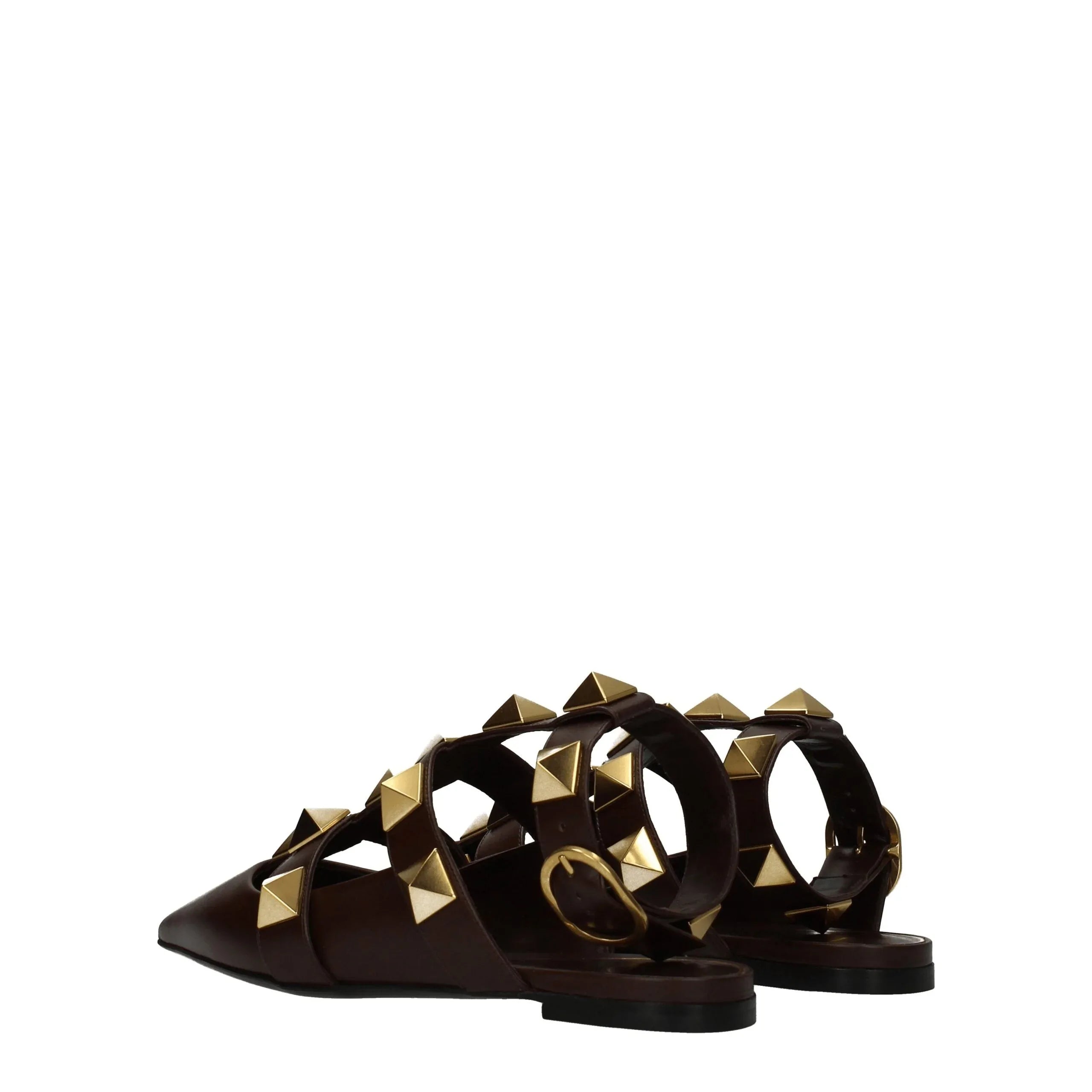 Valentino Garavani Brown Leather Flat Sandals - Zeiniez