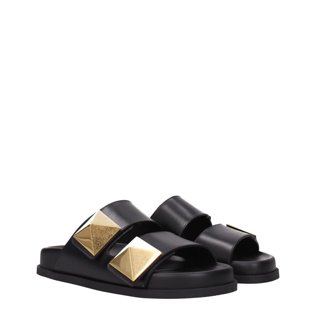 Valentino Garavani Black Leather Slippers - Zeiniez