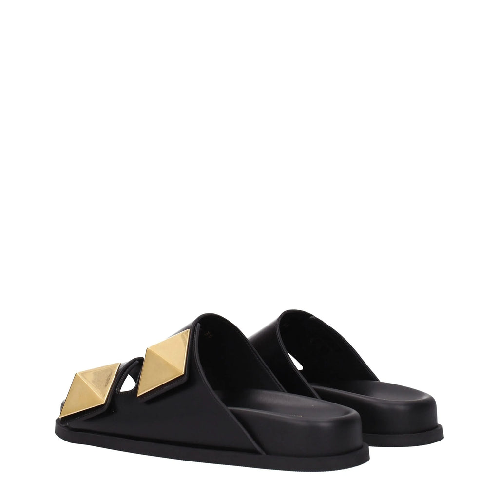 Valentino Garavani Black Leather Slippers - Zeiniez