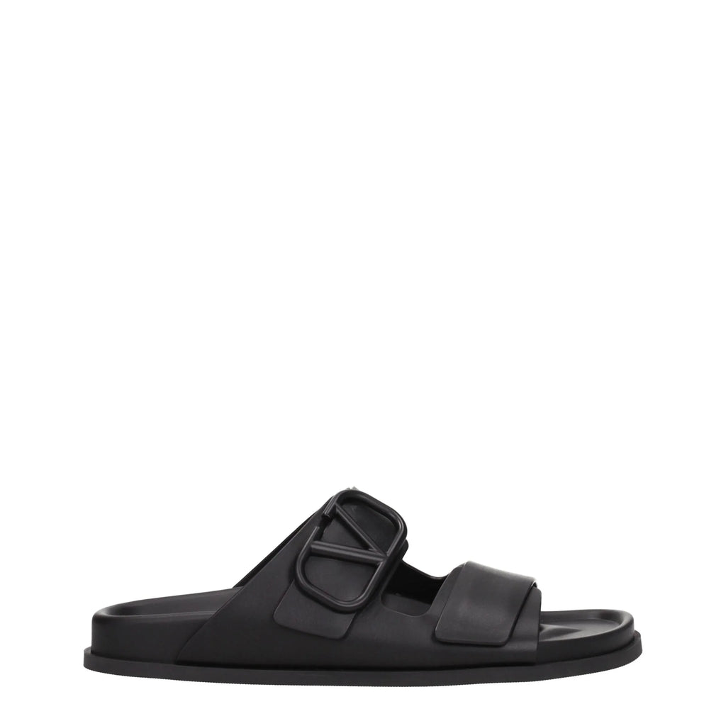 Valentino Garavani Black Leather Slippers - Zeiniez