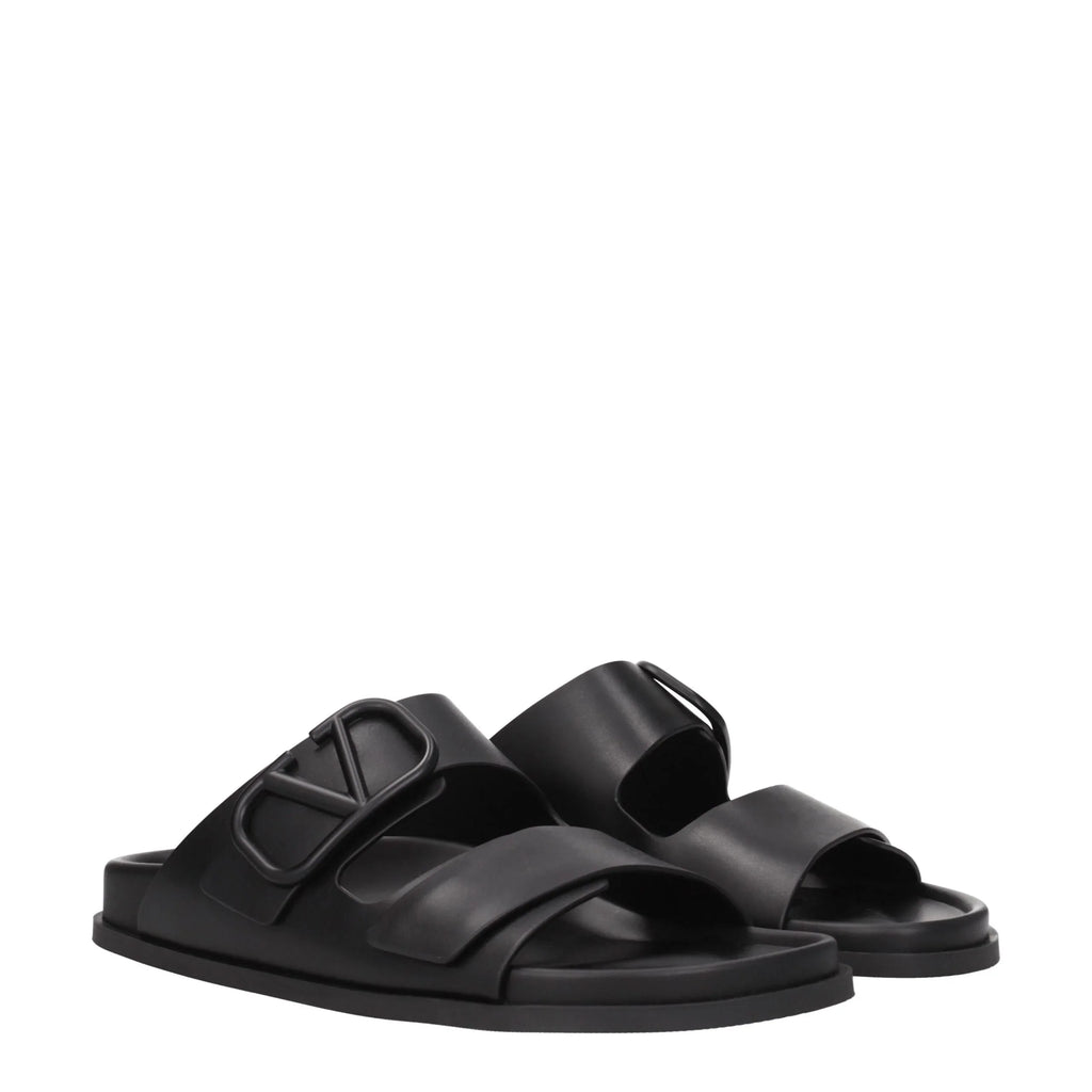 Valentino Garavani Black Leather Slippers - Zeiniez