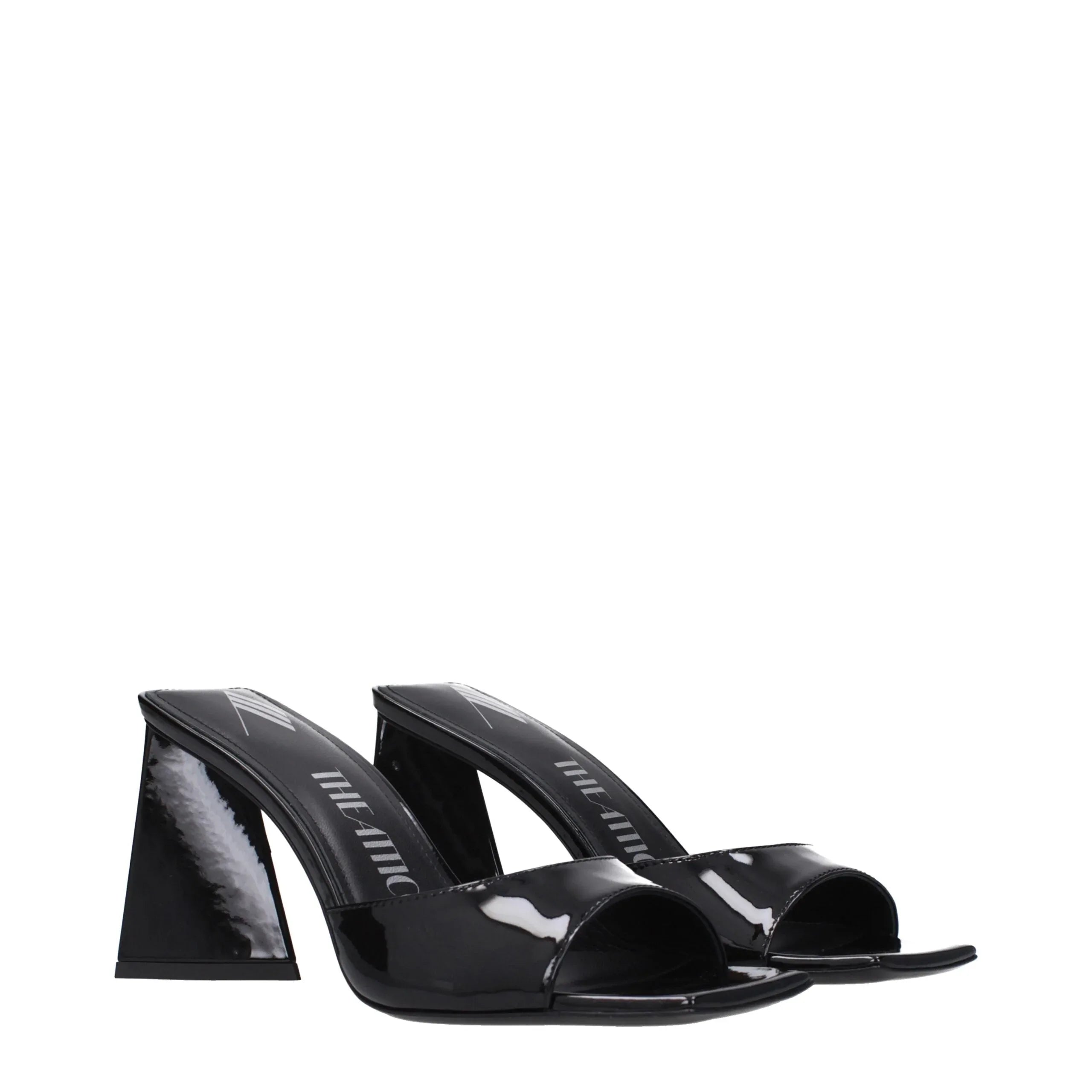 The Attico Black Leather Stiletto Heel Sandals - Zeiniez