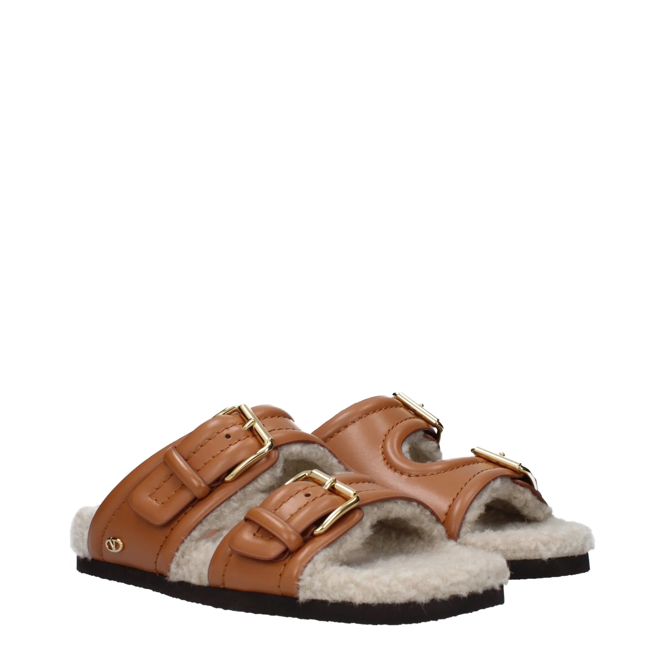 Valentino Garavani Brown Leather Slippers - Zeiniez
