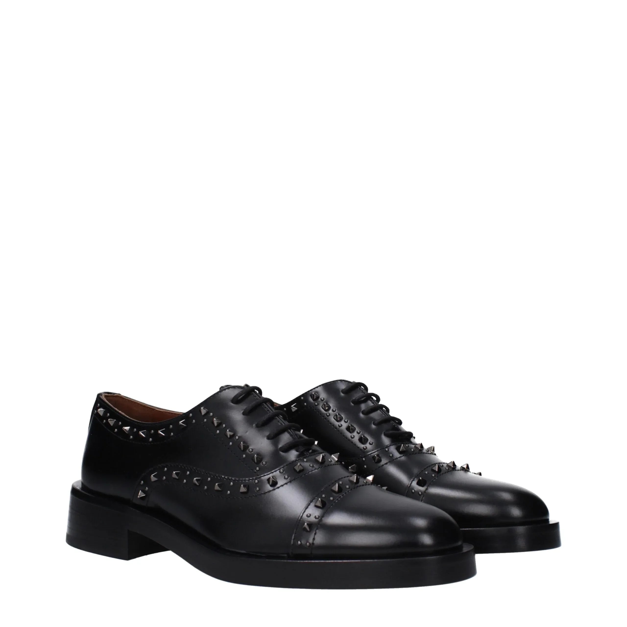 Valentino Garavani Black Leather Oxfords And Derbies - Zeiniez