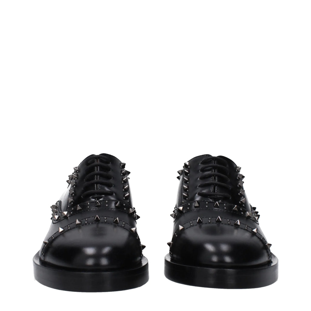 Valentino Garavani Black Leather Oxfords And Derbies - Zeiniez