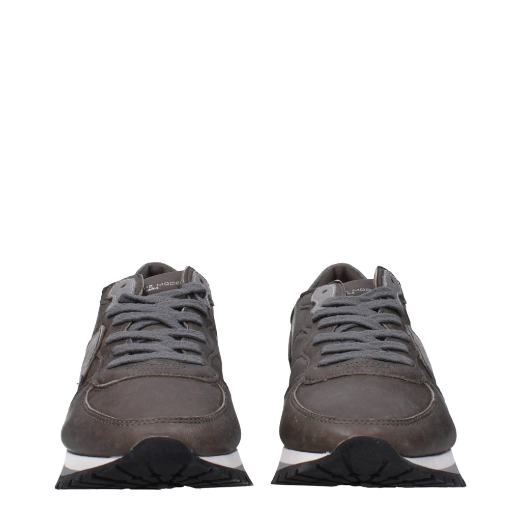 Philippe Model Gray Leather Low Top Sneakers