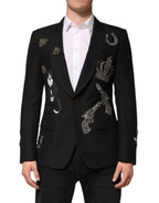 Dolce & Gabbana Black Bee Crown Embellished Suit Coat Blazer - Zeiniez