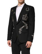Dolce & Gabbana Black Bee Crown Embellished Suit Coat Blazer - Zeiniez