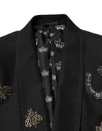 Dolce & Gabbana Black Bee Crown Embellished Suit Coat Blazer