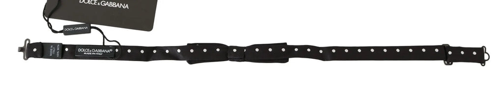 Dolce & Gabbana Black 100% Silk Polka Dot Adjustable Neck Bow Tie - Zeiniez