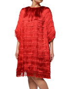 Dolce & Gabbana Red Silk Tiers Fringe Shift Knee Length Dress - Zeiniez