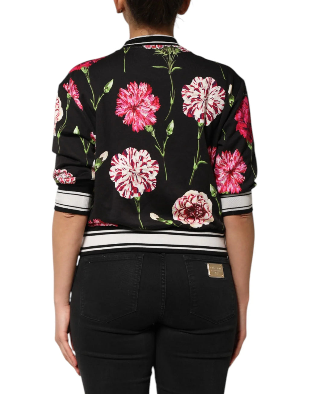 Dolce & Gabbana Black Floral Print Cotton Short Sleeves Top - Zeiniez
