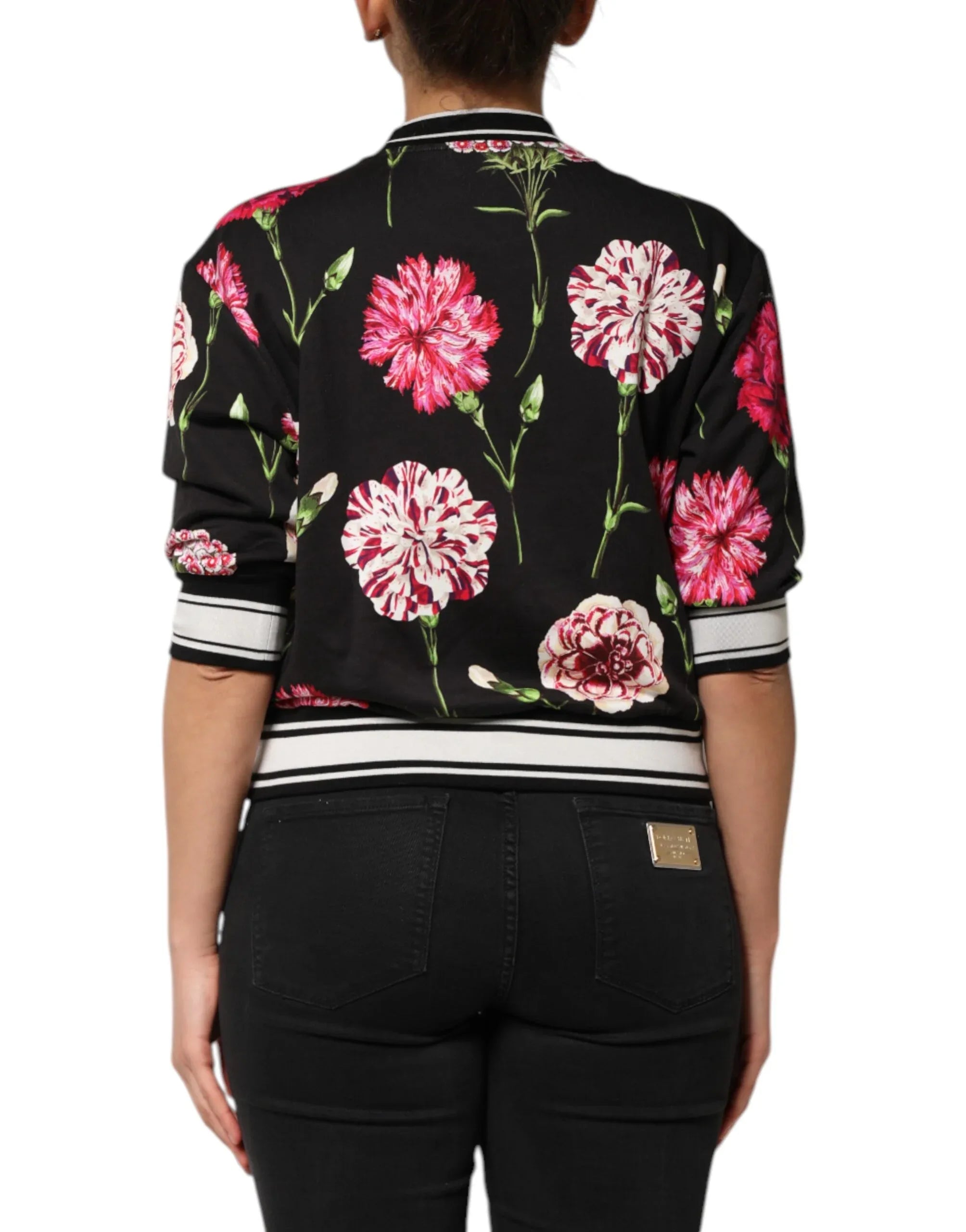 Dolce & Gabbana Black Floral Print Cotton Short Sleeves Top - Zeiniez