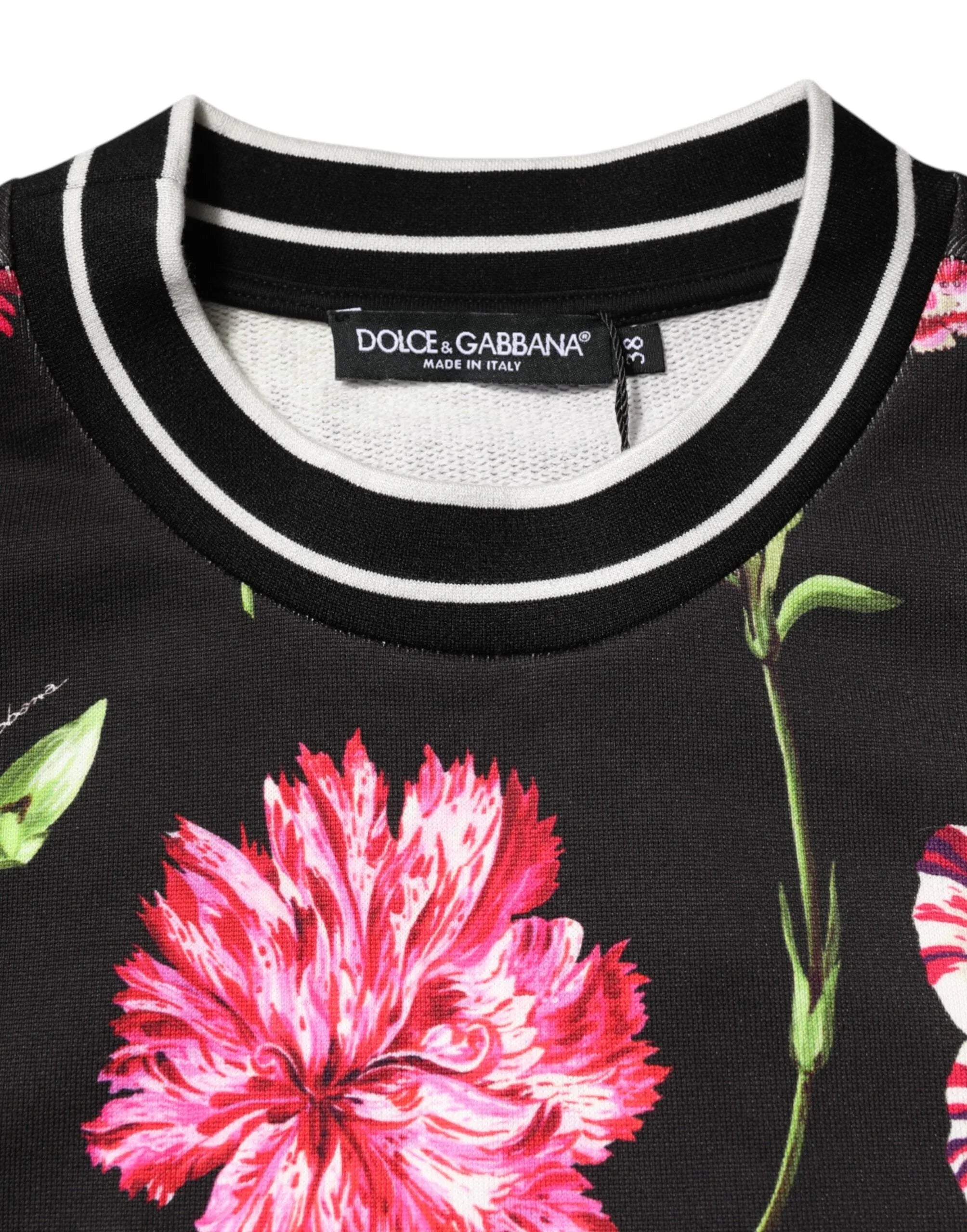 Dolce & Gabbana Black Floral Print Cotton Short Sleeves Top - Zeiniez