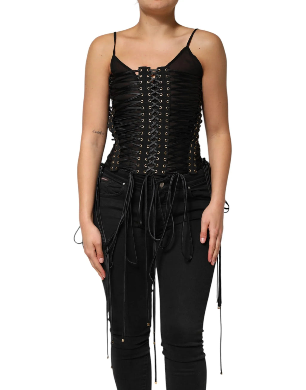 Dolce & Gabbana Black Eyelet Embellished Corset Style Top - Zeiniez