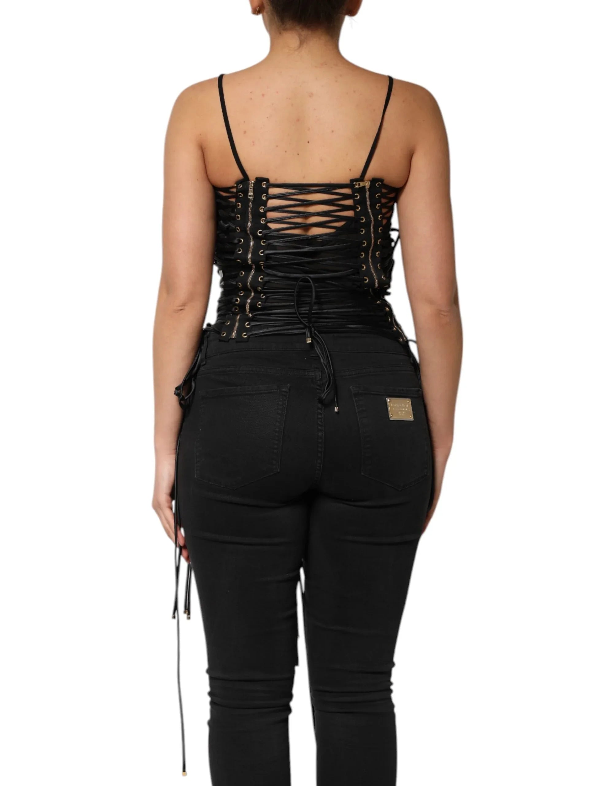 Dolce & Gabbana Black Eyelet Embellished Corset Style Top - Zeiniez