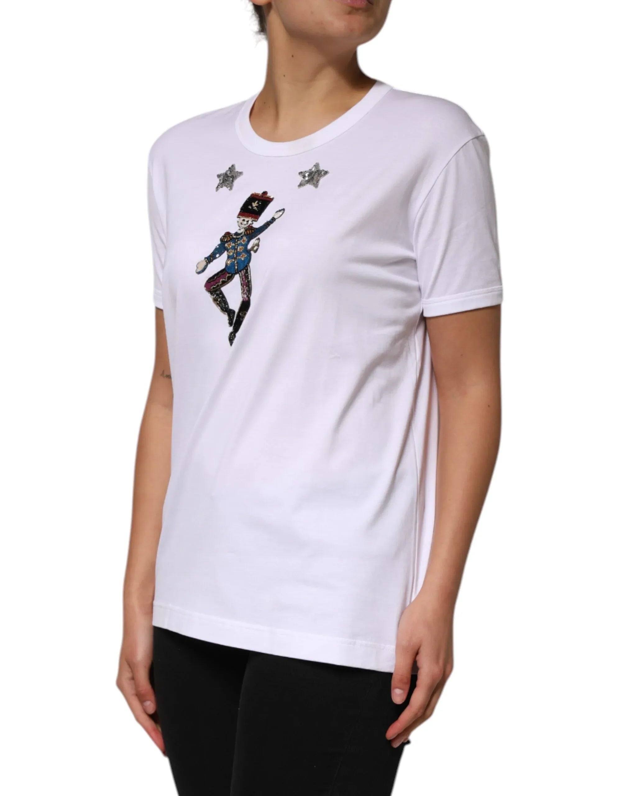 Dolce & Gabbana White Cotton Sequin Embellished Top T-shirt - Zeiniez