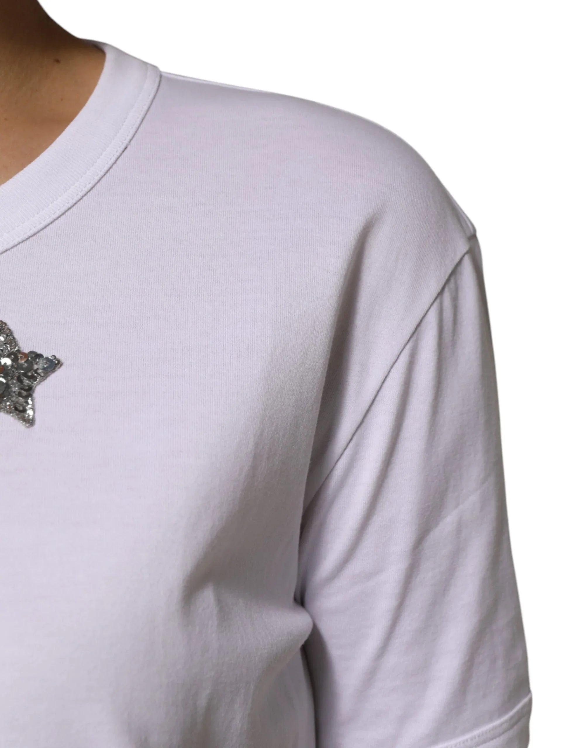 Dolce & Gabbana White Cotton Sequin Embellished Top T-shirt - Zeiniez