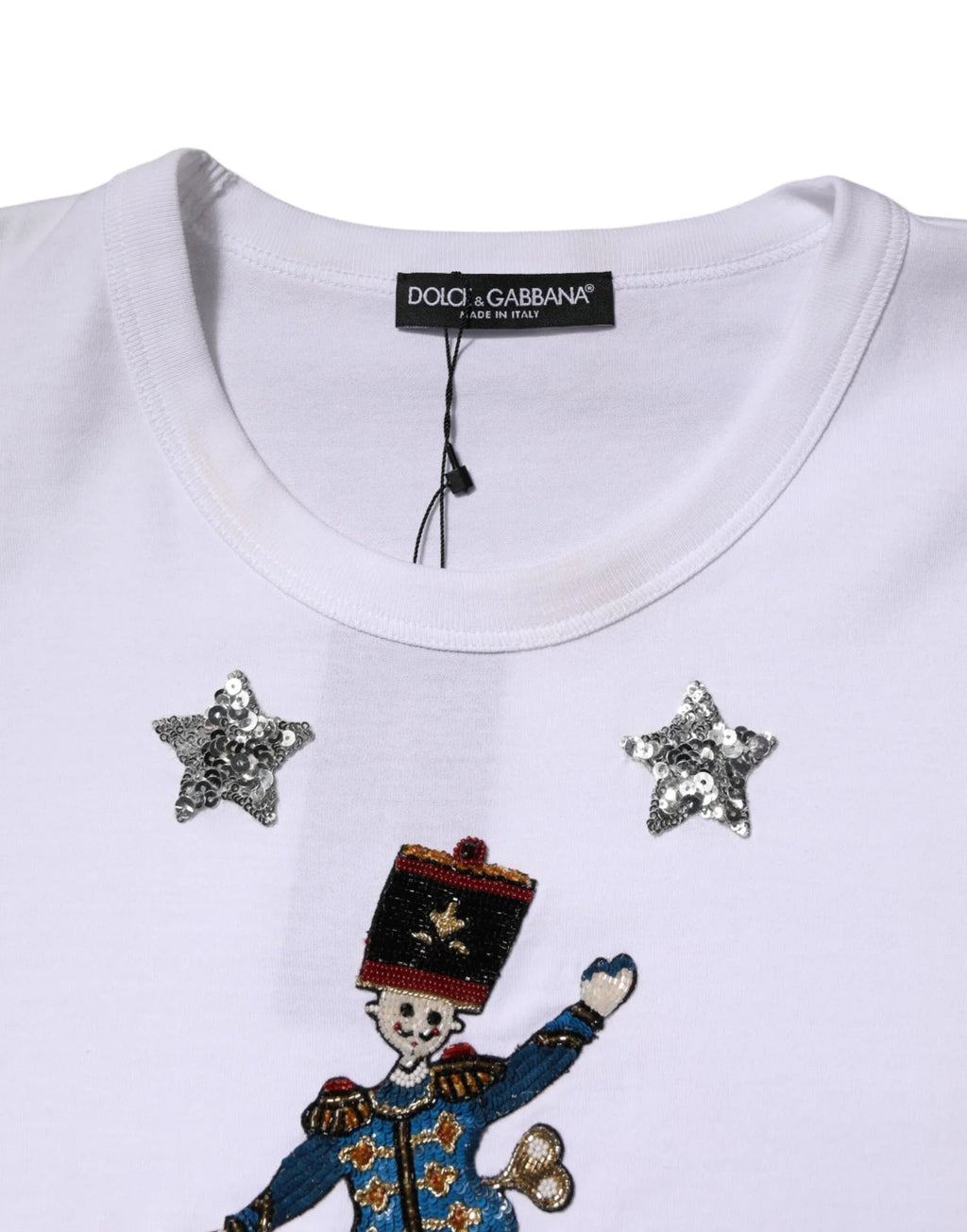 Dolce & Gabbana White Cotton Sequin Embellished Top T-shirt - Zeiniez