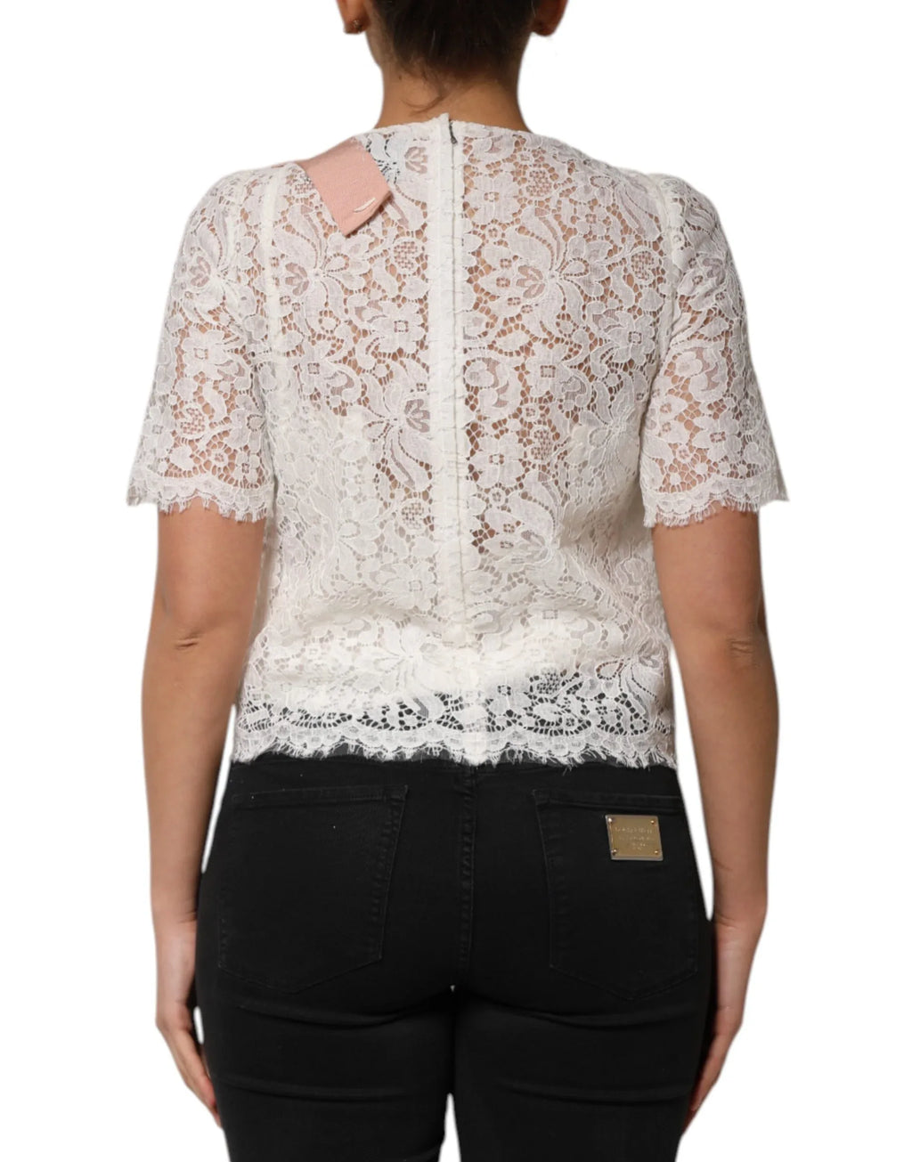 Dolce & Gabbana White Floral Lace Short Sleeves Blouse Top - Zeiniez