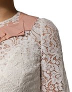 Dolce & Gabbana White Floral Lace Short Sleeves Blouse Top