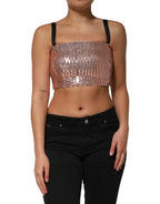 Dolce & Gabbana Pink Sequined Nylon Sleeveless Cropped Top - Zeiniez