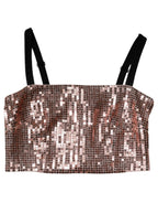 Dolce & Gabbana Pink Sequined Nylon Sleeveless Cropped Top - Zeiniez