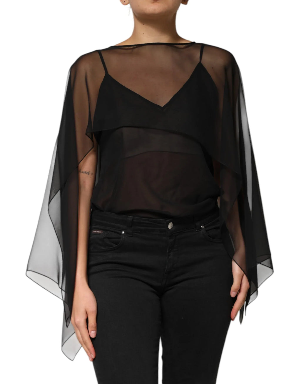 Dolce & Gabbana Black See Through Silk Chiffon Lace Blouse Top - Zeiniez