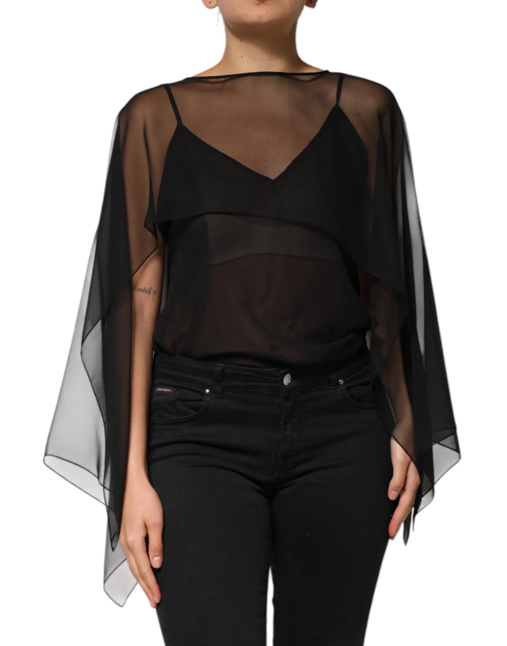 Dolce & Gabbana Black See Through Silk Chiffon Lace Blouse Top - Zeiniez