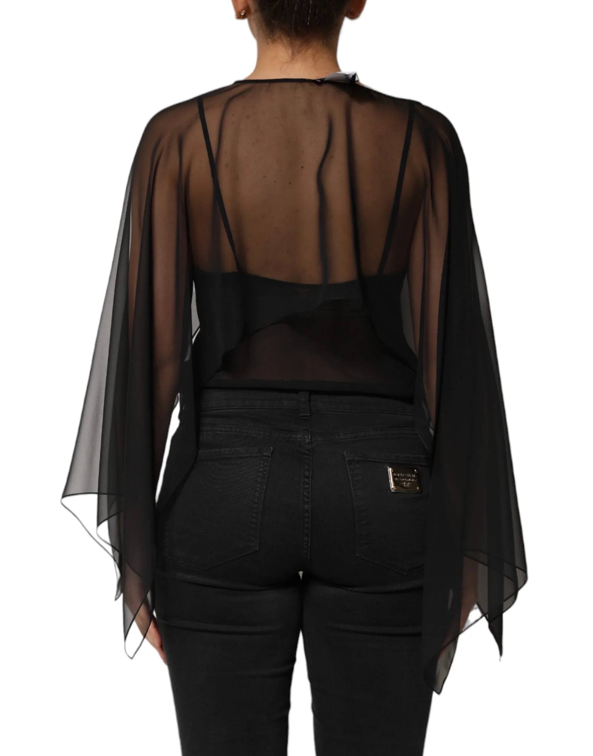 Dolce & Gabbana Black See Through Silk Chiffon Lace Blouse Top - Zeiniez